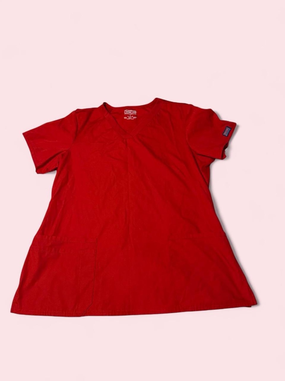 Cherokee Solid Red V-Neck Scrub Short Sleeve Top